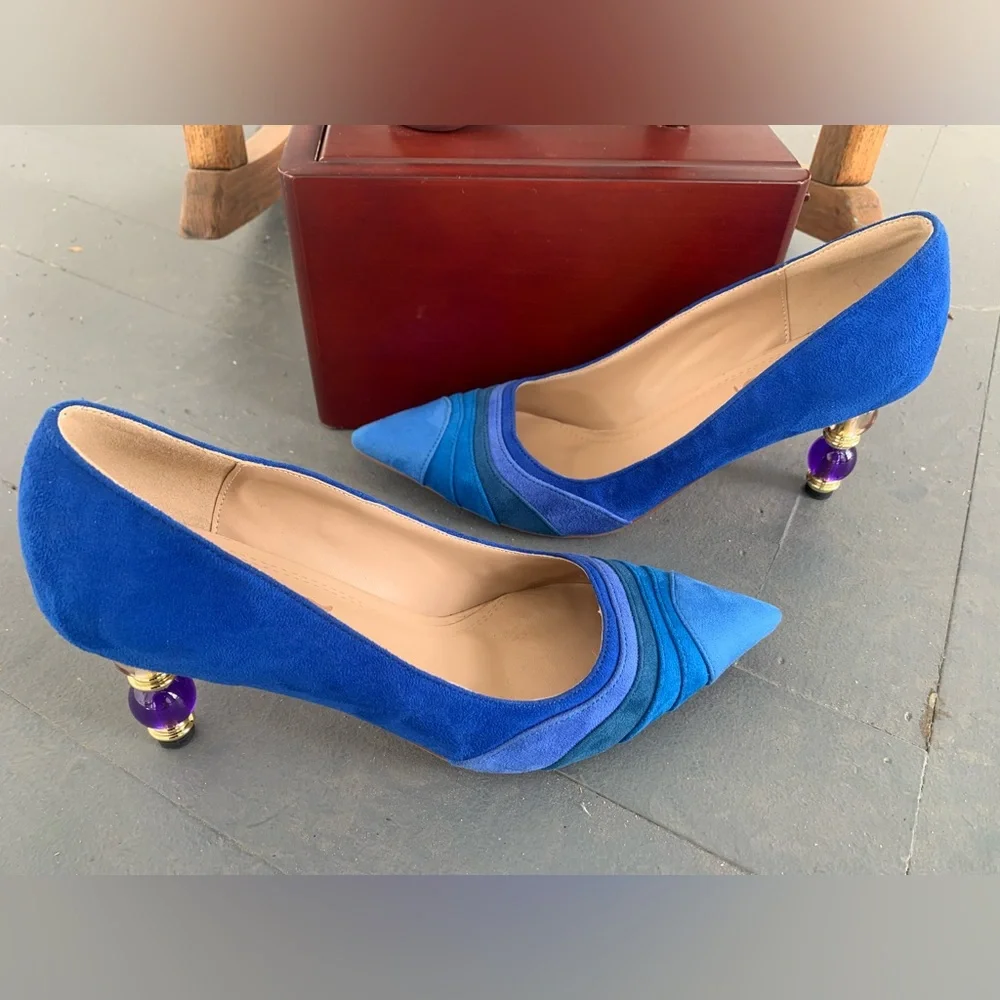 NWOB FOWT BLUE GRADIENT WAVE PATTERN POINTED TOE BLUE/TEAL/PURPLE PUMPS SIZE 9.5 - Picture 8 of 16